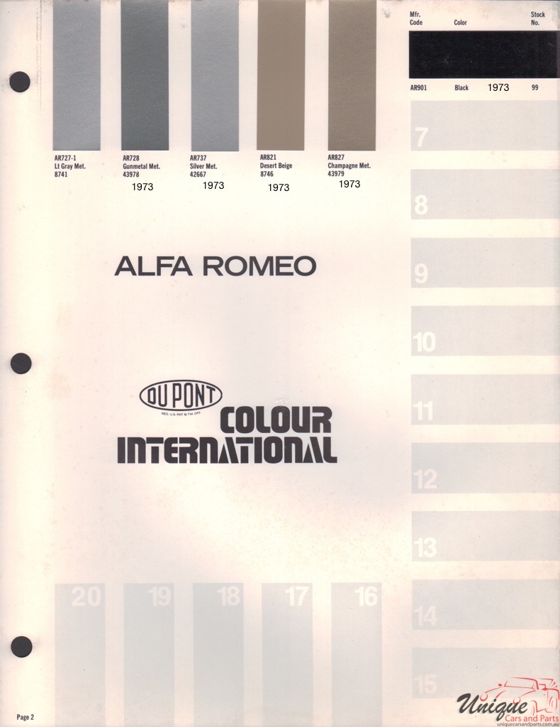 1973 Alfa-Romeo International DuPont 2 Paint Charts